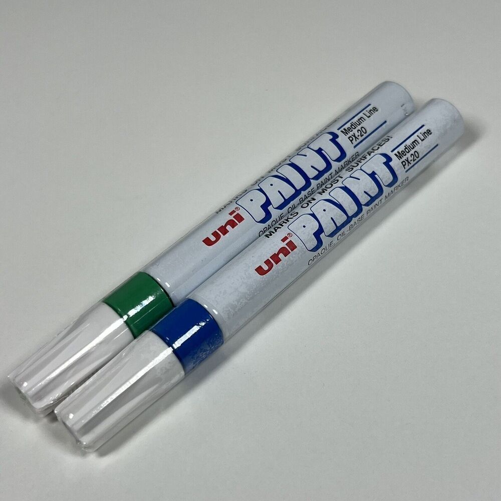 Uni PX-20 Permanent Oil-Based Medium Pens 1 Green 1 Blue Paint Markers Uni-Ball